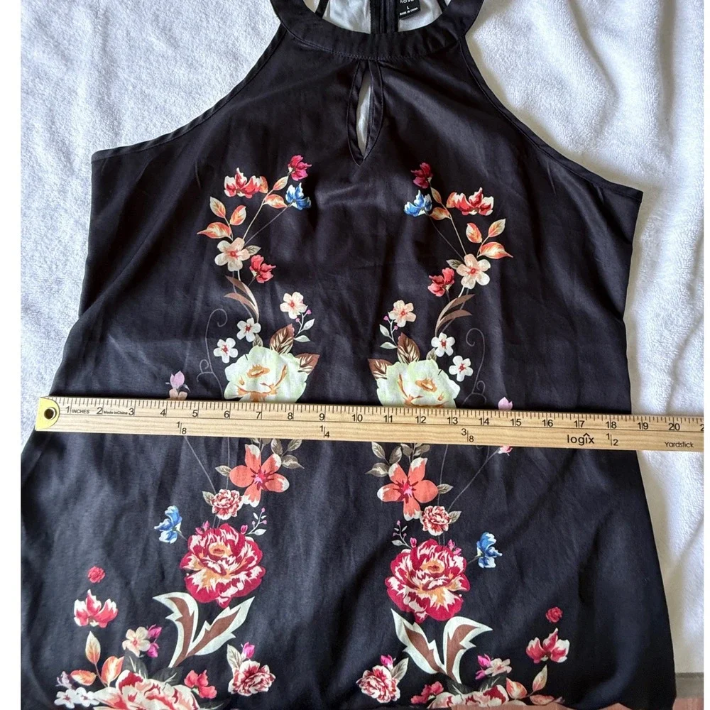 Cottagecore Feminine Emery Rose Black Halter Mini Dress Sleeveless Slinky Large - Picture 7 of 9